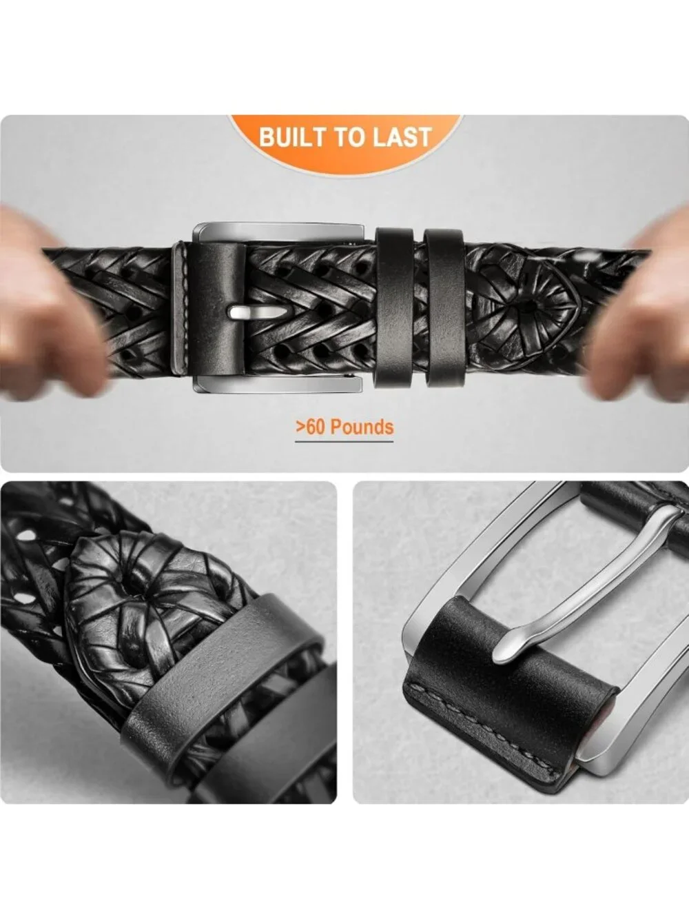 Stylish Men's Leather Braided Golf Belt - Holeless Design, Gift Boxed